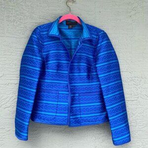 Nina Mclemore Women's Blue Striped Silk Jacket Size 2 Casual Spring
